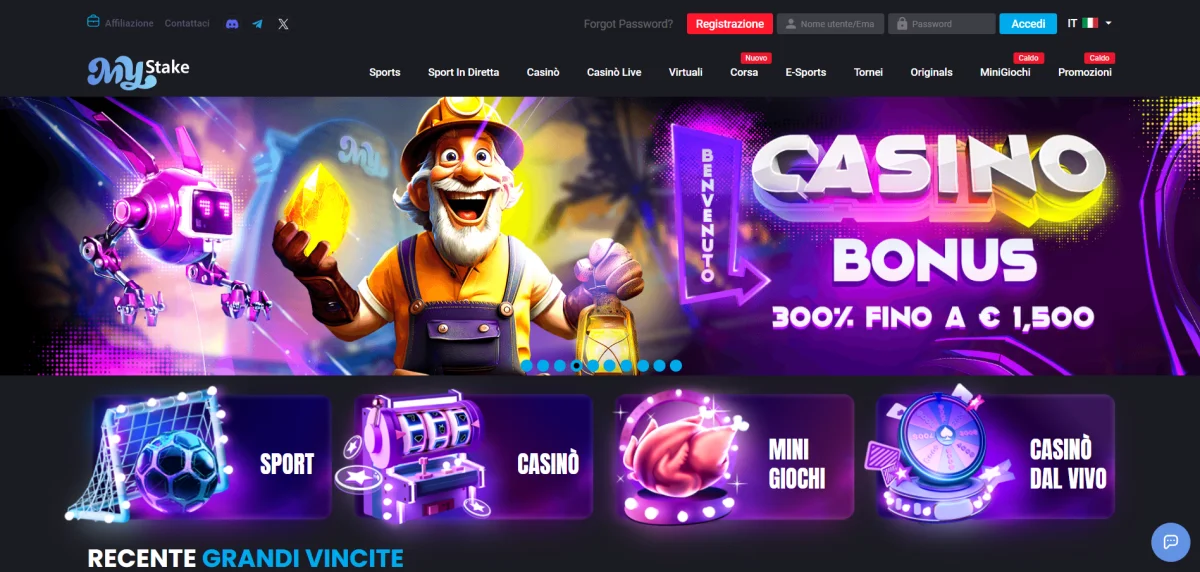 Mystake casino Italia interfaccia